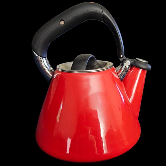 OXO Good Grips Downpour Red Enamel Whistling Tea Kettle 1.8 Qt Soft Grip Handle - Picture 2 of 10